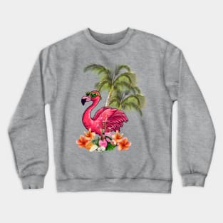 Funny flamingo with sunglasses and flowers Crewneck Sweatshirt